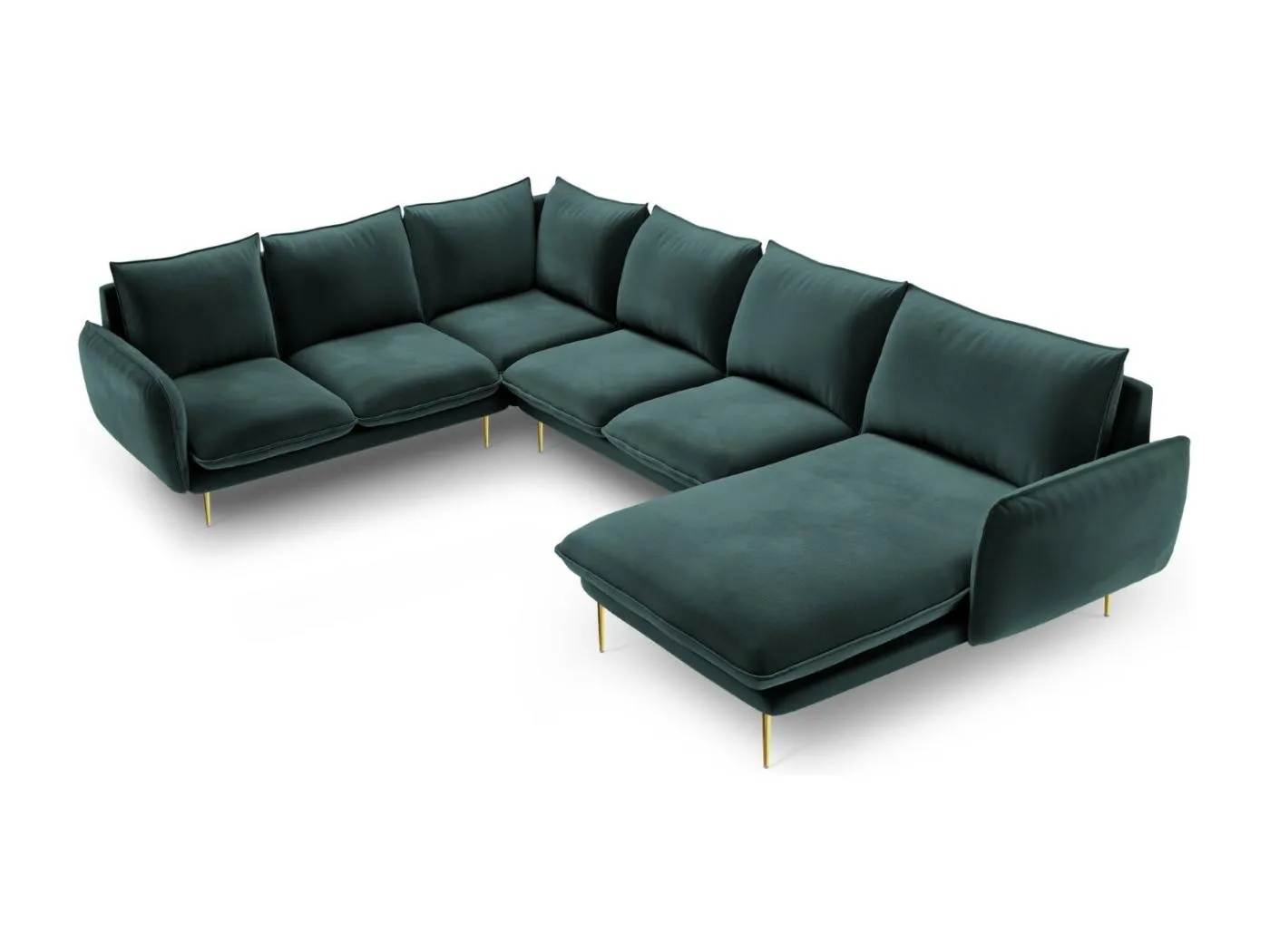 Cosmopolitan Design - 7-Sitzer Panoramasofa links "Vienna" aus Samt petrol - 330x235x95cm