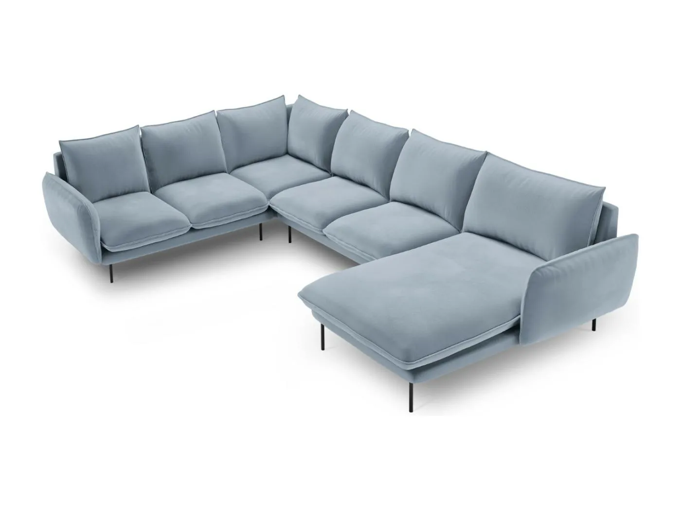 Cosmopolitan Design - 7-Sitzer Panoramasofa links "Vienna" aus Samt hellblau - 330x235x95cm