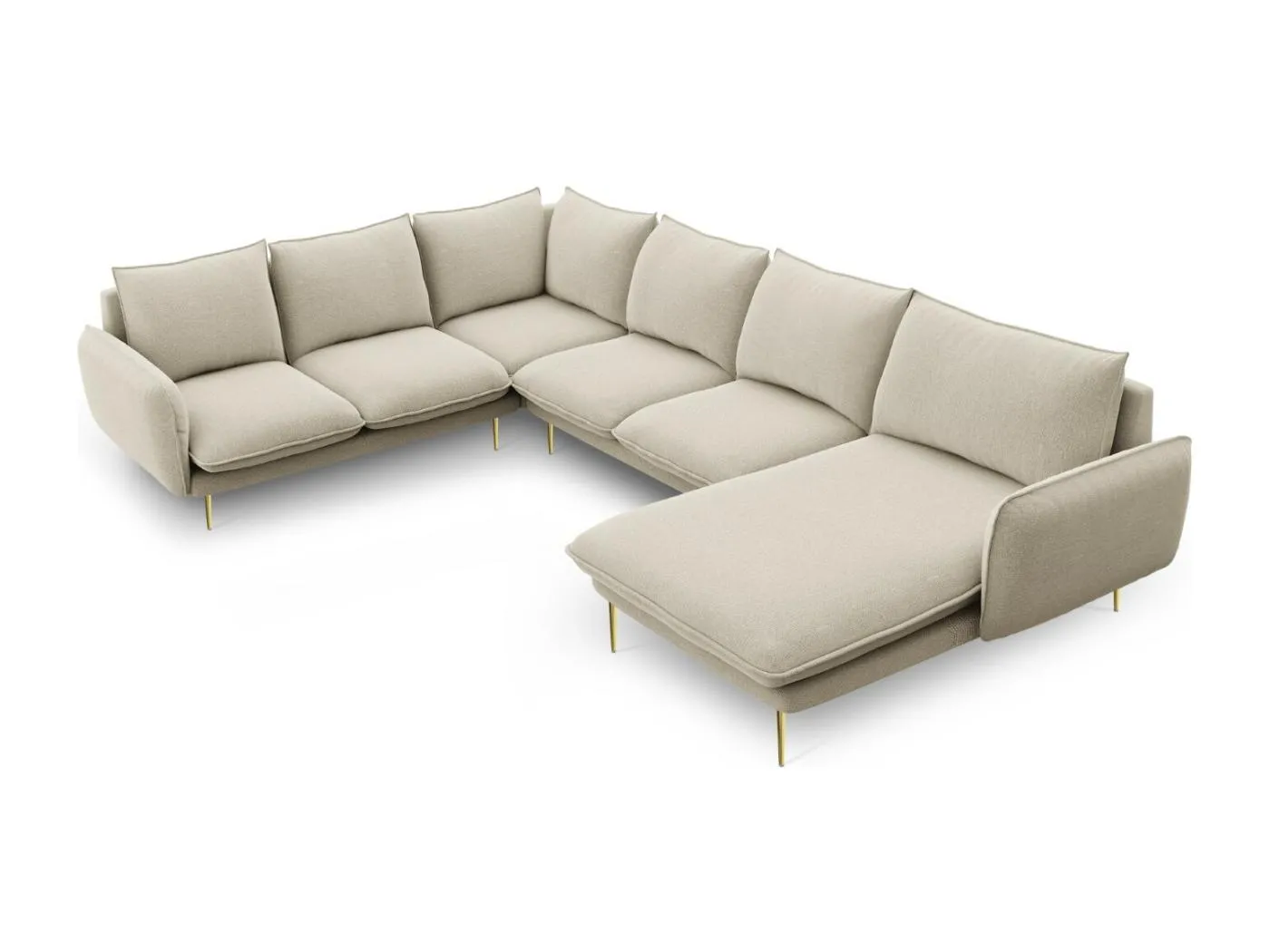 Cosmopolitan Design - 7-Sitzer Panoramasofa links "Vienna" aus strukturiertem Stoff beige - 330x235x95cm
