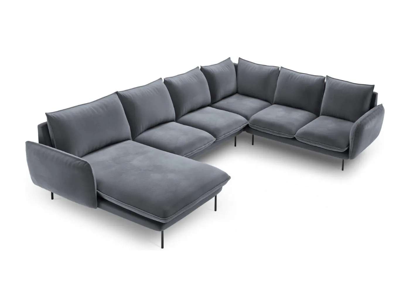 Cosmopolitan Design - 7-Sitzer Panoramasofa rechts "Vienna" aus Samt blaugrau - 330x235x95cm