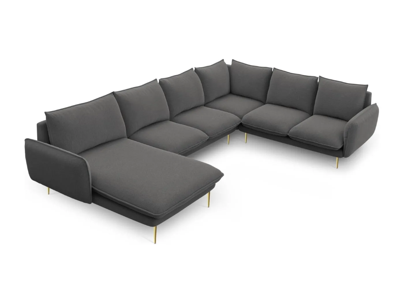 Cosmopolitan Design - 7-Sitzer Panoramasofa rechts "Vienna" aus strukturiertem Stoff dunkelgrau - 330x235x95cm