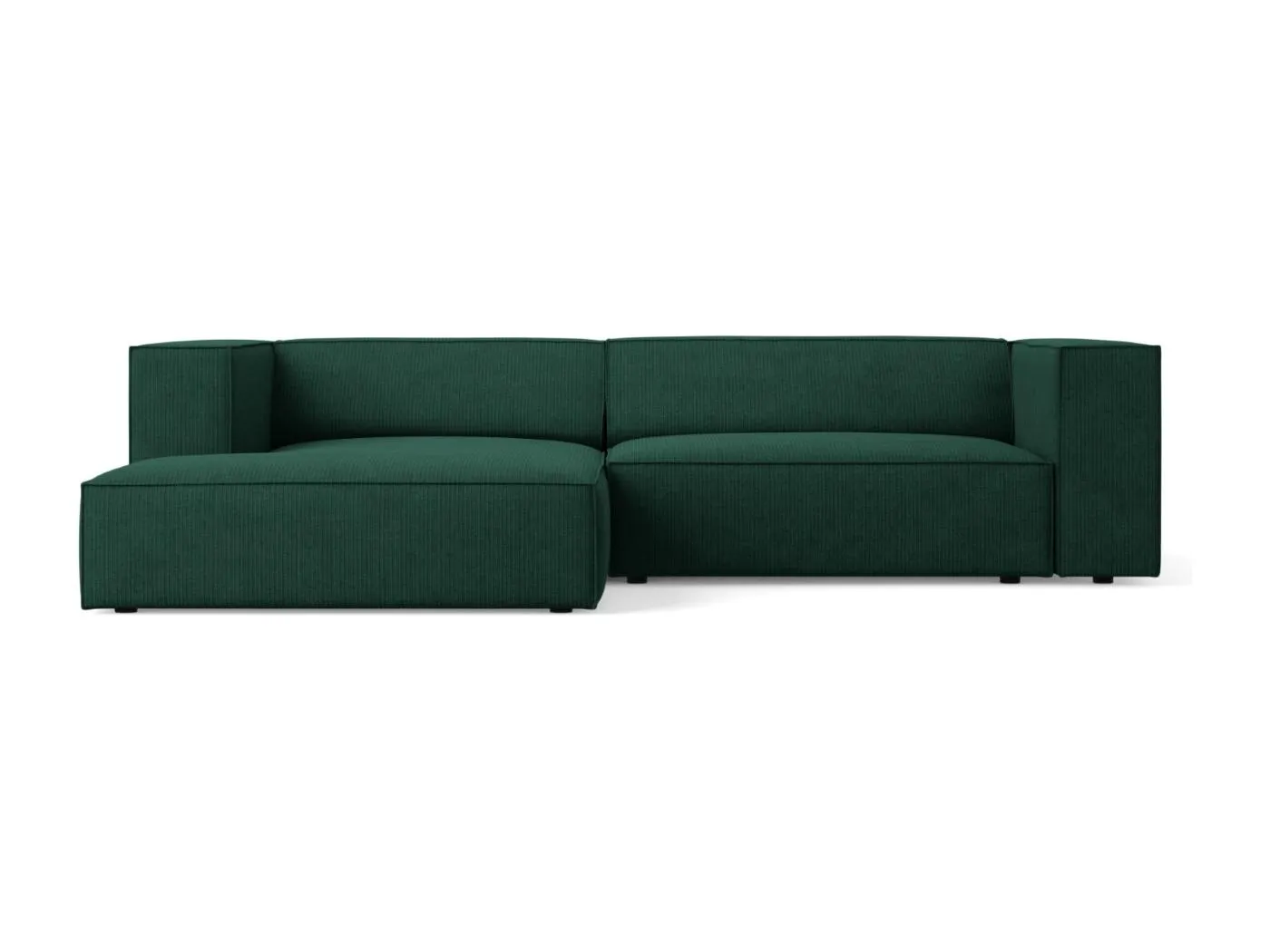 Cosmopolitan Design - 3-Sitzer Ecksofa links "Arendal" aus Chenille-Stoff mit Rippeneffekt flaschengrün - 224x166x70cm