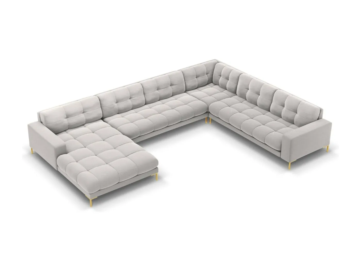 Cosmopolitan Design - 7-Sitzer Panoramasofa rechts "Bali" aus Samt silber - 327x256x75cm