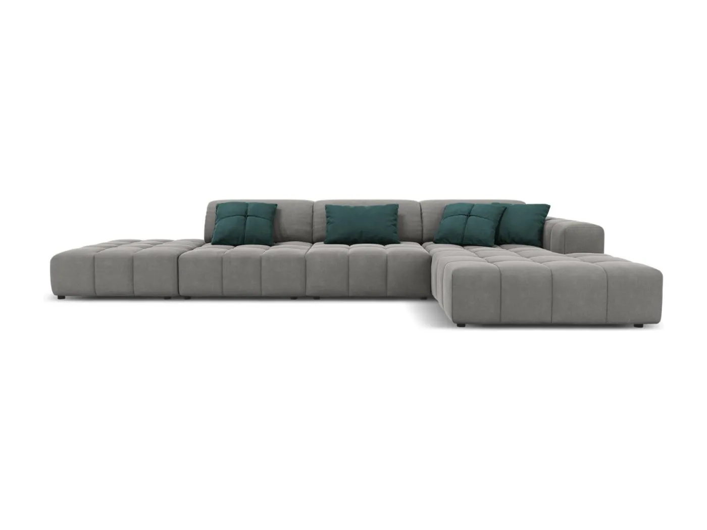 CXL by Christian Lacroix - 5-Sitzer Ecksofa rechts "Luc" Sitzer aus Samt hellgrau - 341x166x70cm