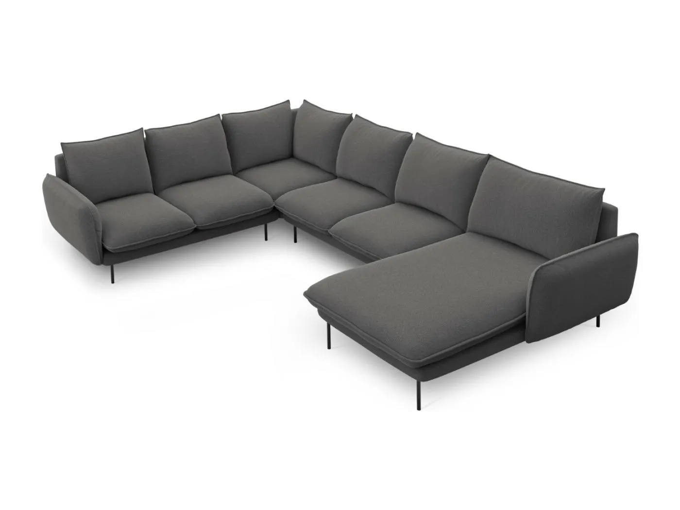 Cosmopolitan Design - 7-Sitzer Panoramasofa links "Vienna" aus strukturiertem Stoff dunkelgrau - 330x235x95cm