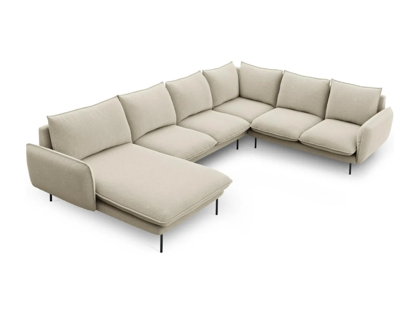 Cosmopolitan Design - 7-Sitzer Panoramasofa rechts "Vienna" aus strukturiertem Stoff beige - 330x235x95cm