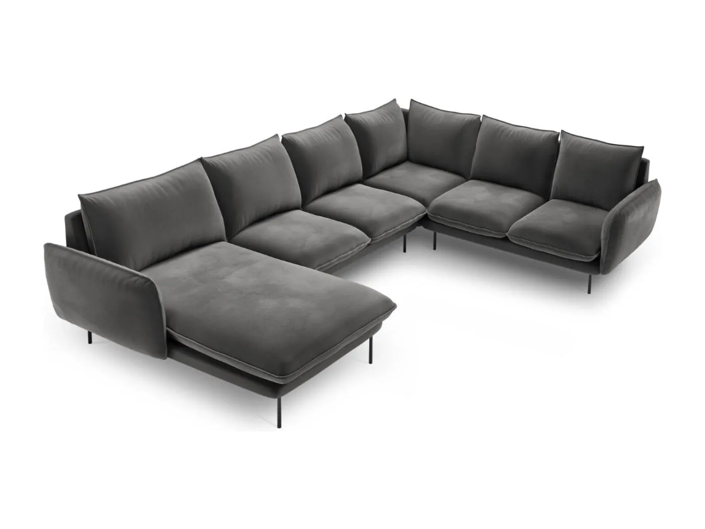 Cosmopolitan Design - 7-Sitzer Panoramasofa rechts "Vienna" aus Samt grau - 330x235x95cm