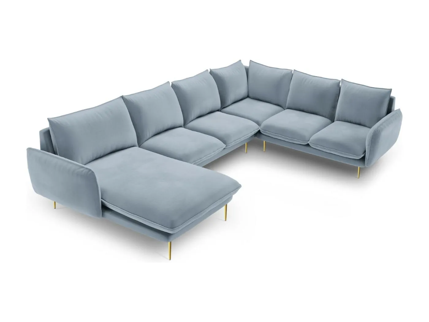 Cosmopolitan Design - 7-Sitzer Panoramasofa rechts "Vienna" aus Samt hellblau - 330x235x95cm