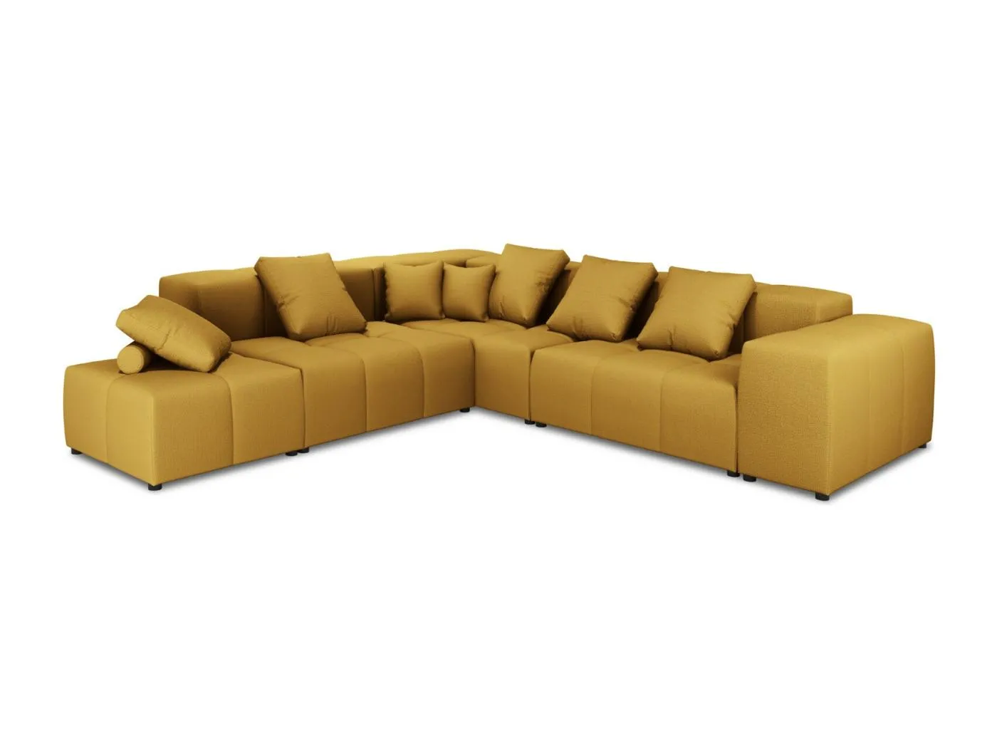 Cosmopolitan Design - 7-Sitzer modulares symmetrisches Ecksofa "Rome" aus strukturiertem Stoff gelb - 320x320x75cm