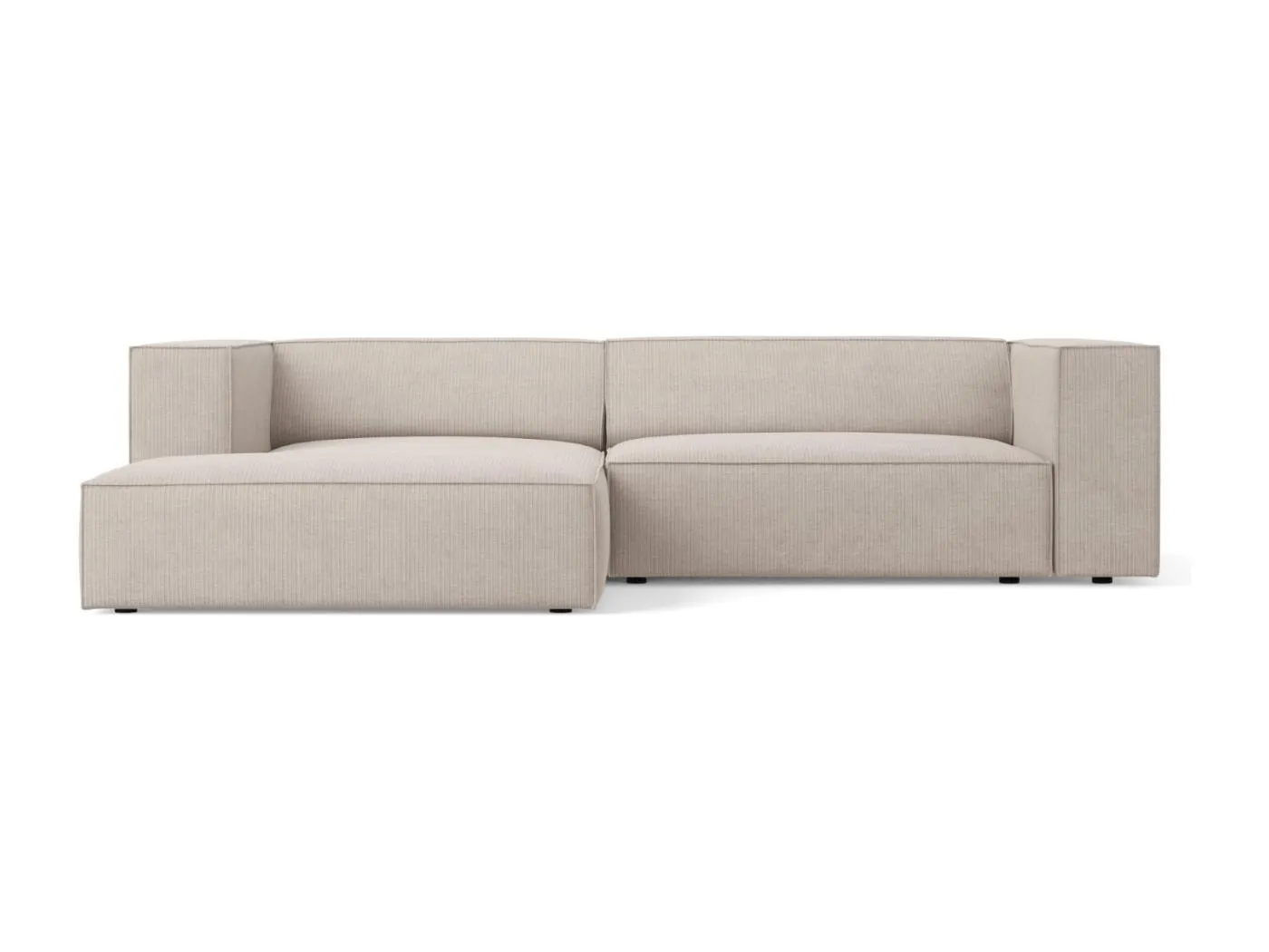 Cosmopolitan Design - 3-Sitzer Ecksofa links "Arendal" aus Chenille-Stoff mit Rippeneffekt dunkelbeige - 224x166x70cm