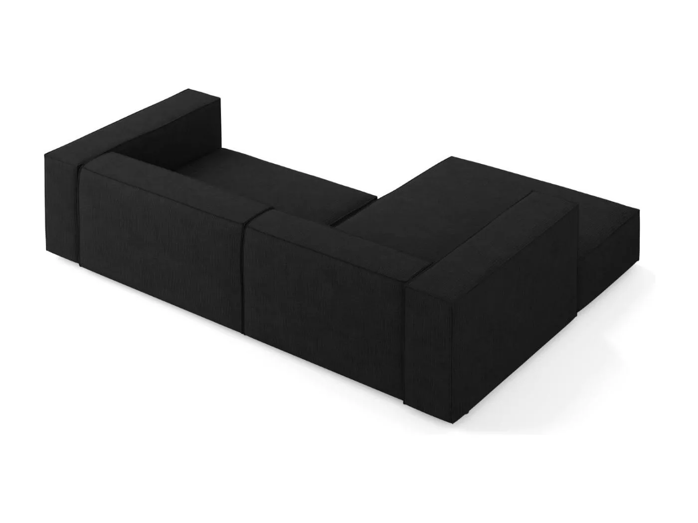 Cosmopolitan Design - 3-Sitzer Ecksofa links "Arendal" aus Chenille-Stoff mit Rippeneffekt schwarz - 224x166x70cm