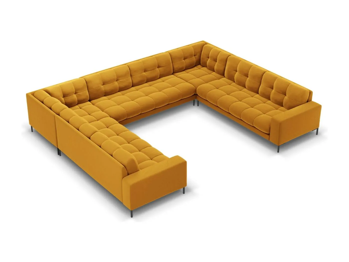 Cosmopolitan Design - 9-Sitzer Panoramasofa "Bali" aus Samt gelb - 327x256x75cm