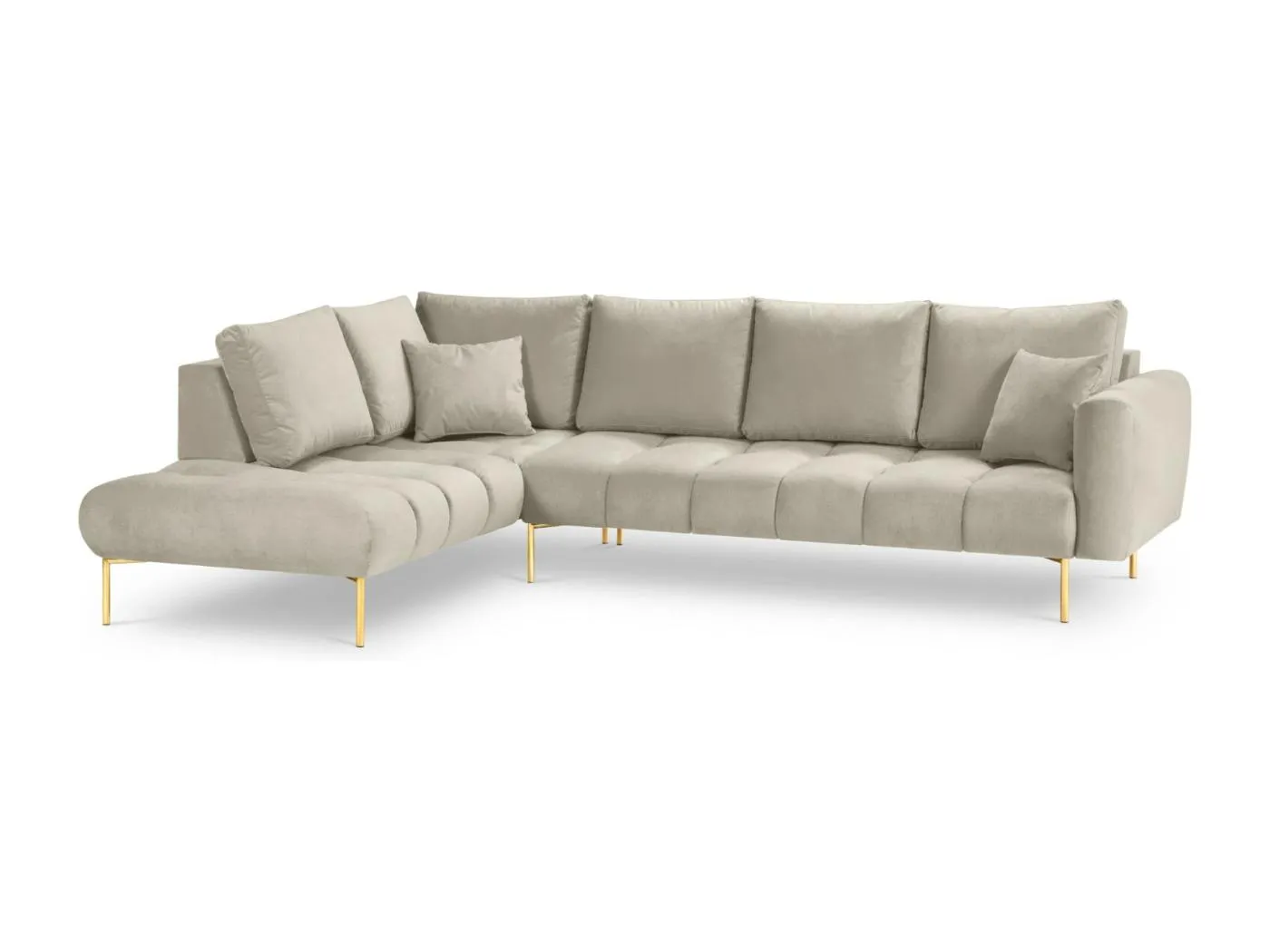Cosmopolitan Design - 5-Sitzer Ecksofa links "Hastings" aus Samt beige - 301x216x75cm