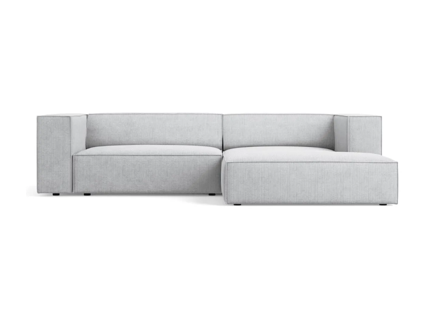 Cosmopolitan Design - 3-Sitzer Ecksofa rechts "Arendal" aus Chenille-Stoff mit Rippeneffekt hellgrau - 224x166x70cm