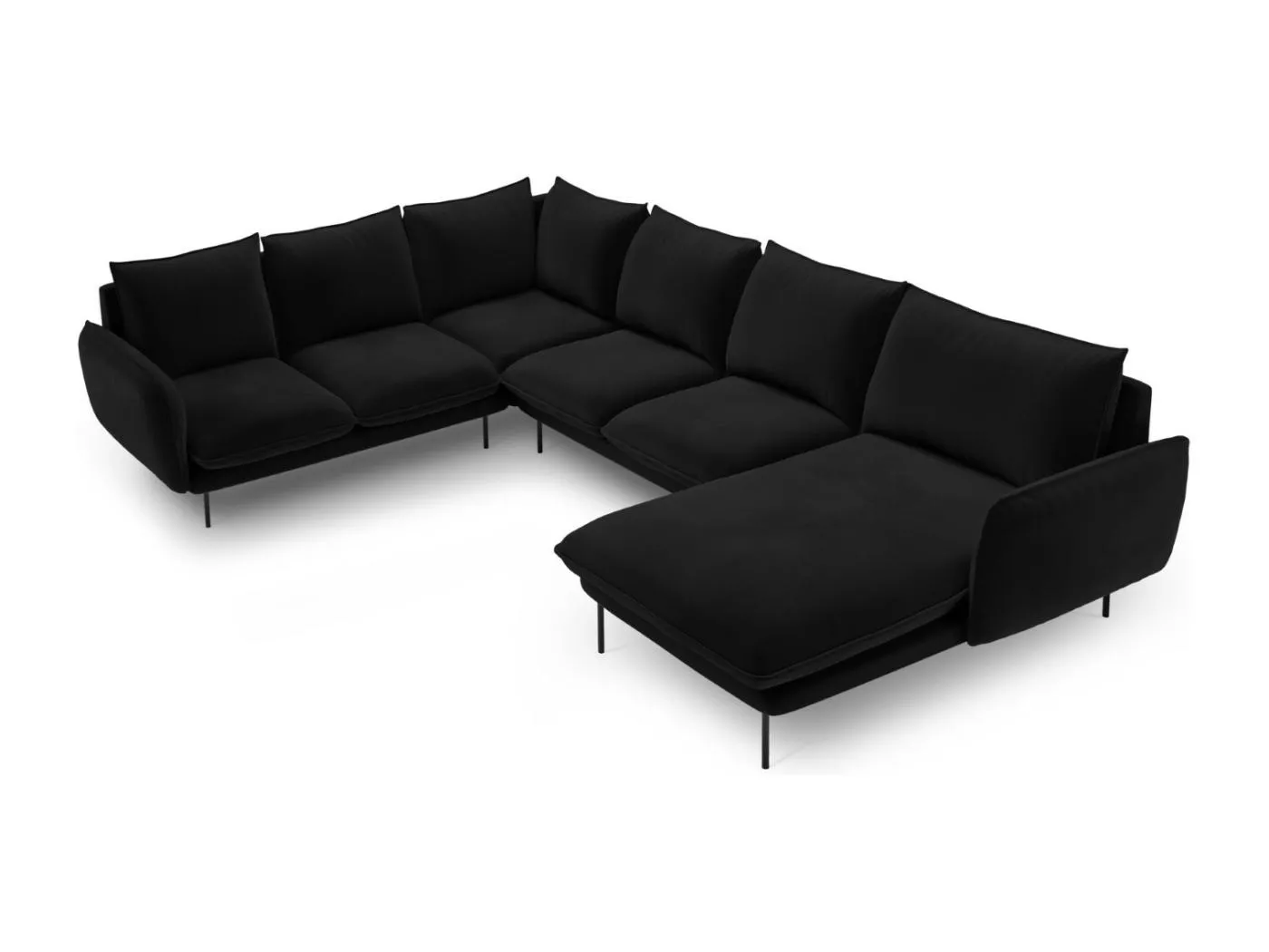 Cosmopolitan Design - 7-Sitzer Panoramasofa links "Vienna" aus Samt schwarz - 330x235x95cm