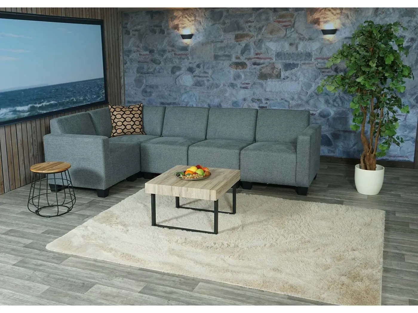 Sofa-System Couch-Garnitur Moncalieri, Grau