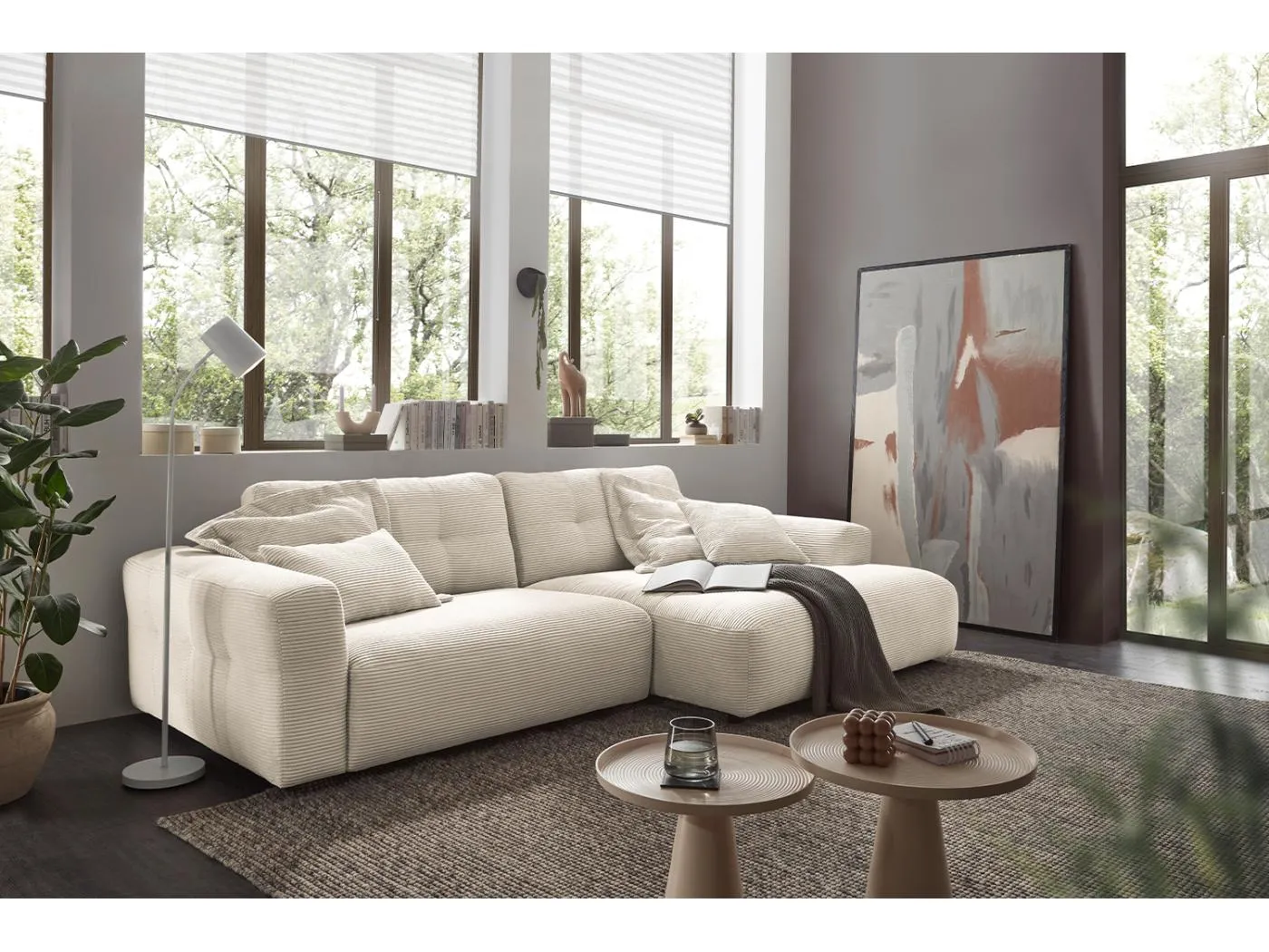 Ecksofa - Cremeweiß Cord - MIKA