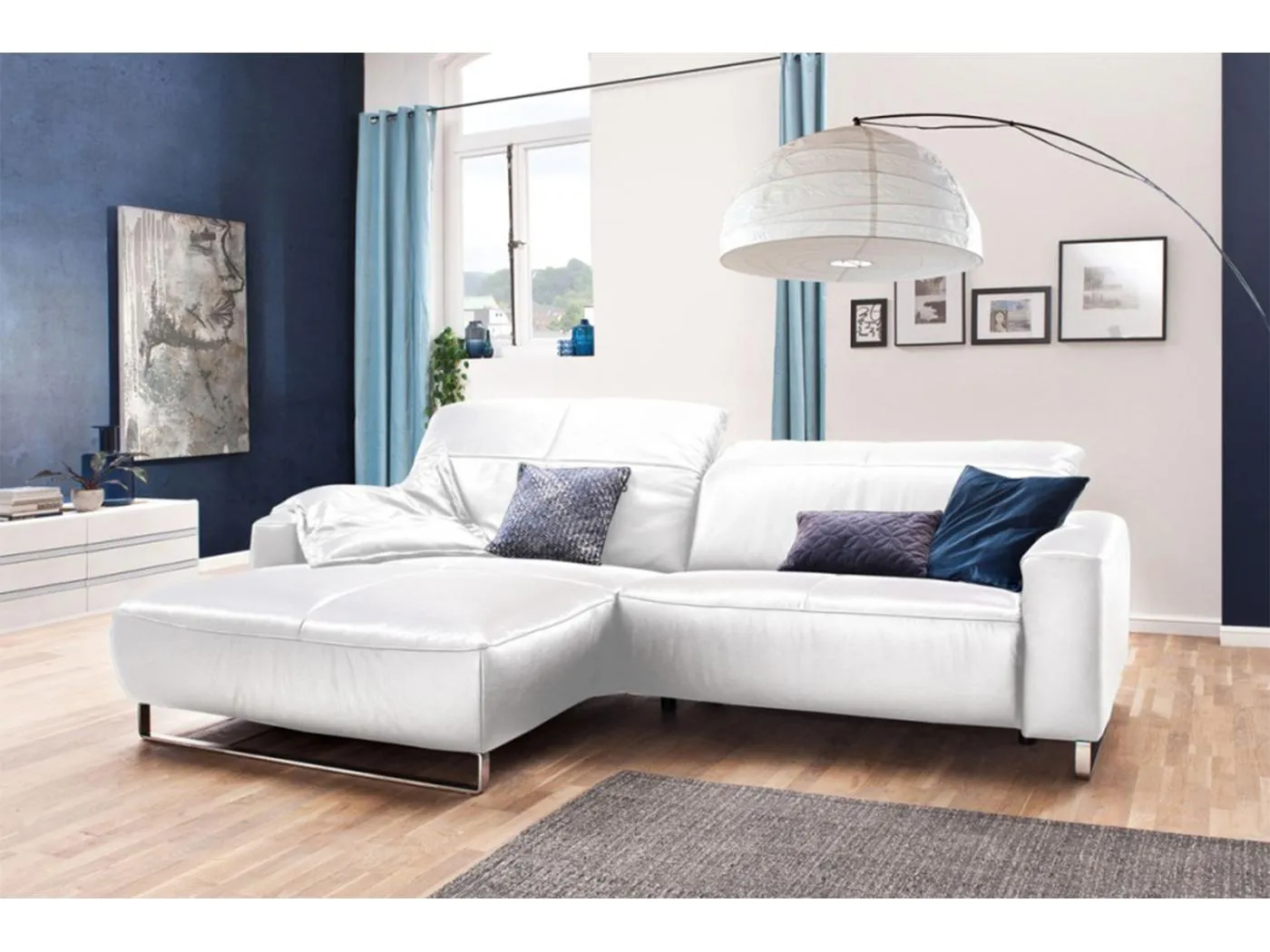 Ecksofa - Weiß Leder - YORK