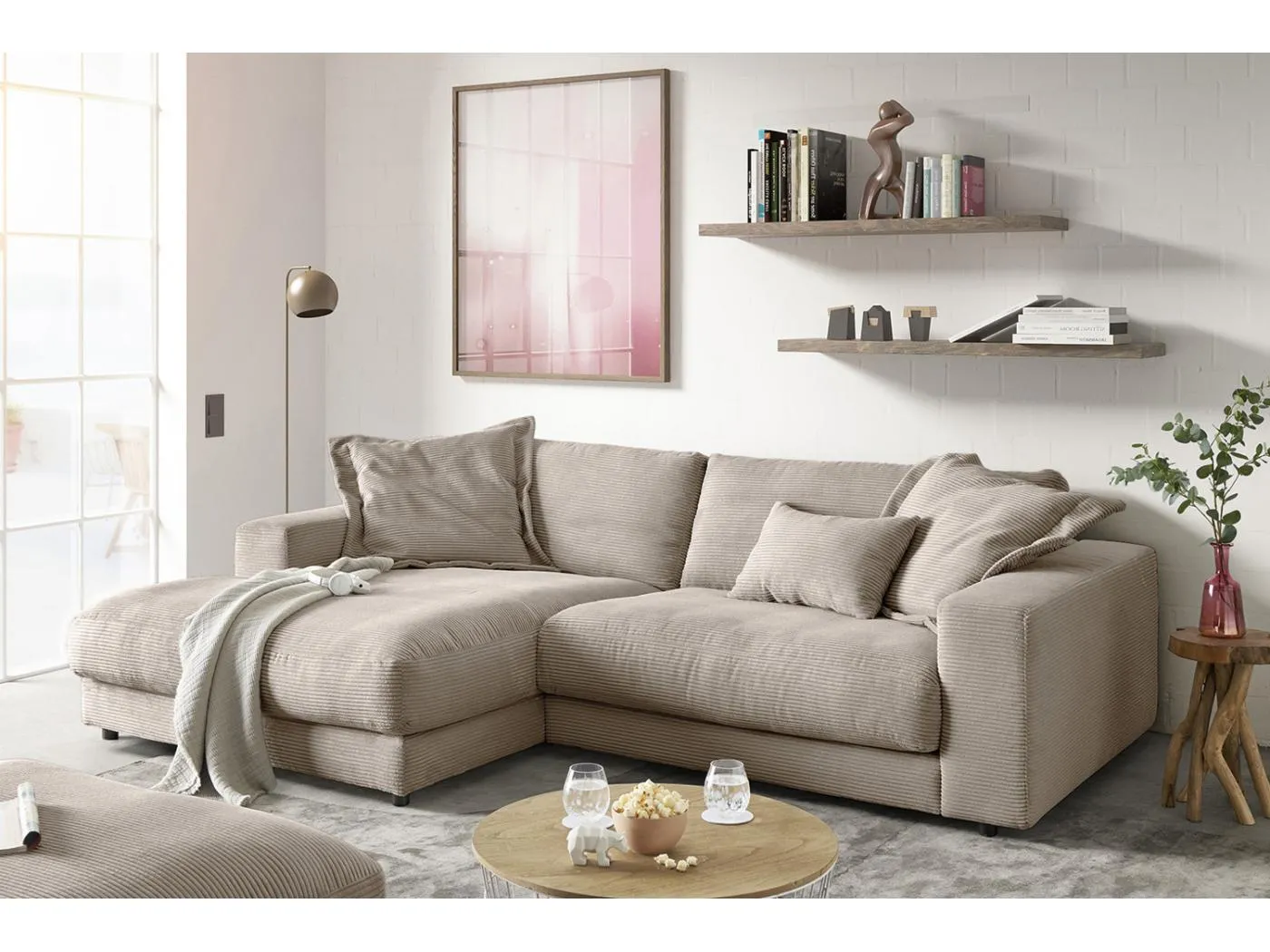 Ecksofa - Taupe Cord - MADELINE