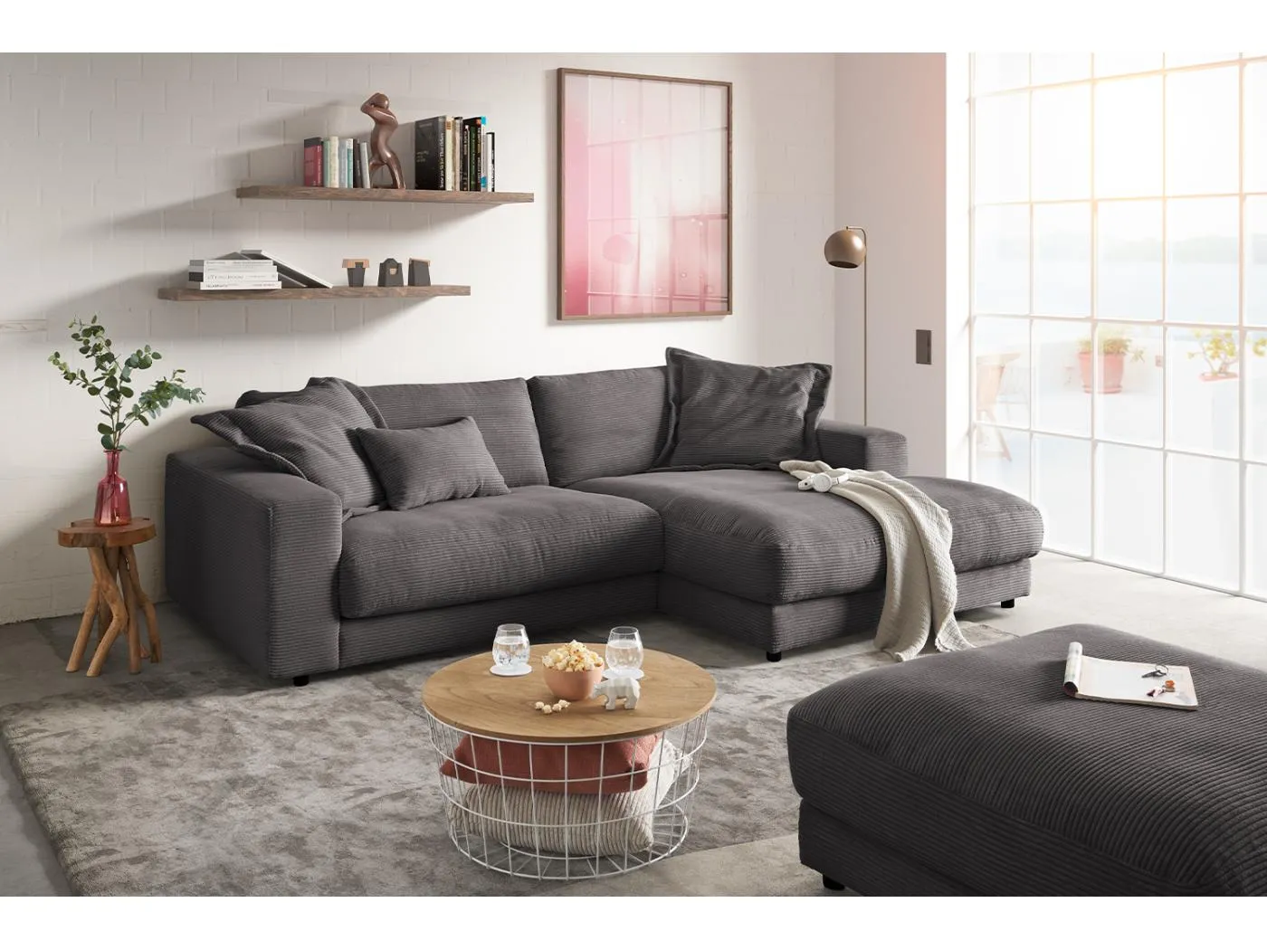 Ecksofa - Grau Cord - MADELINE