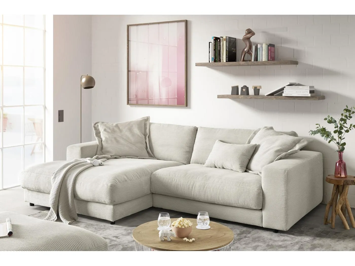 Ecksofa - Hellgrau Cord - MADELINE