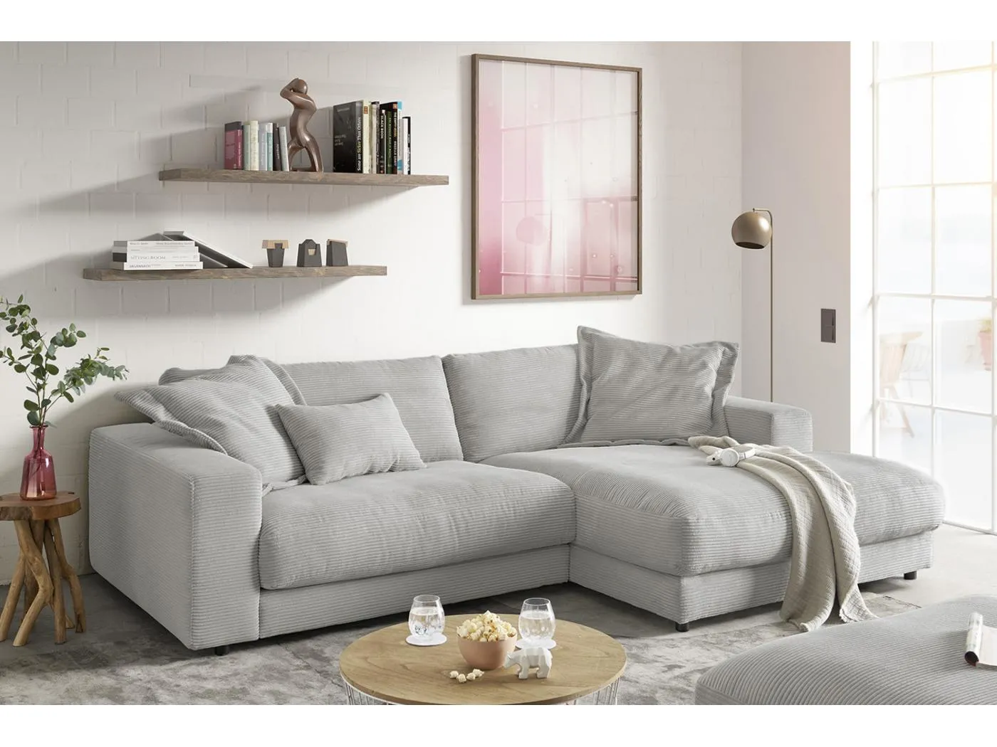 Ecksofa - Steingrau Cord - MADELINE