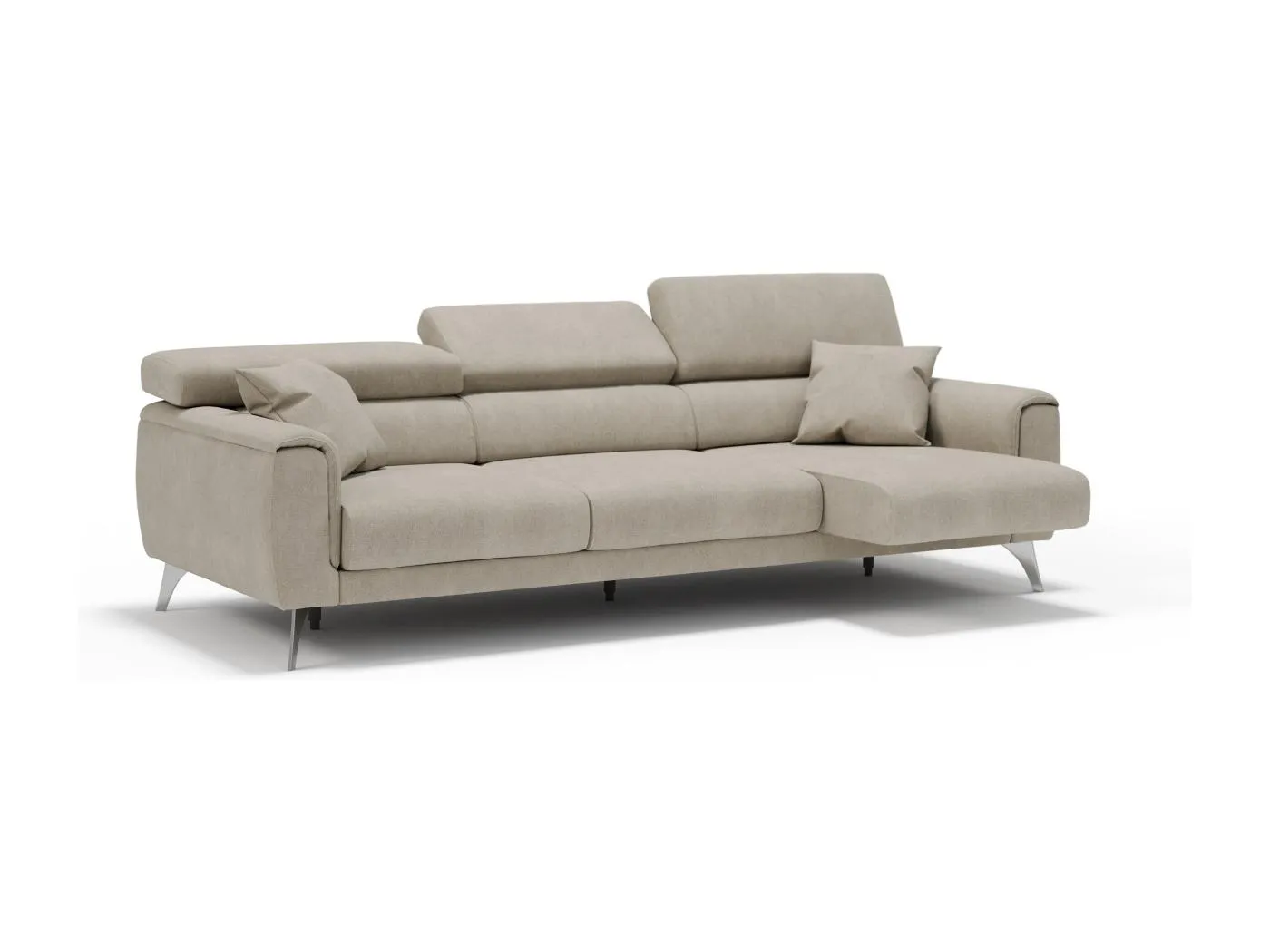 Caravaggio Sofa mit 3 unabhängigen ausziehbaren Sitzen und verstellbaren Kopfstützen aus wasserfestem Stoff T02 244 cm Creme
