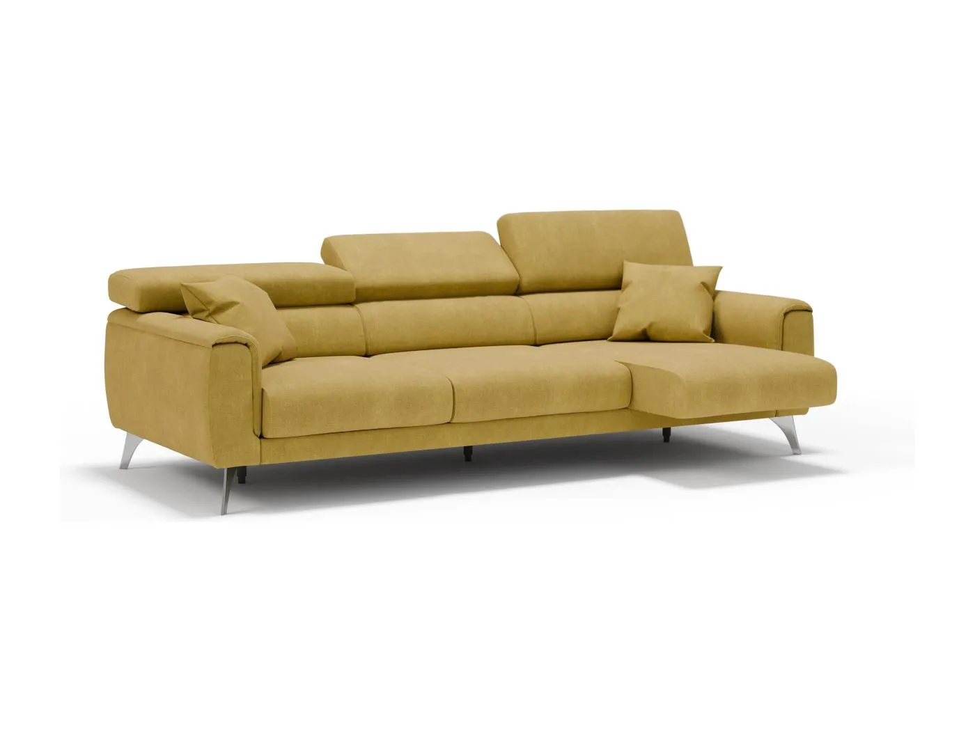 Caravaggio Sofa mit 3 unabhängigen ausziehbaren Sitzen und verstellbaren Kopfstützen aus wasserfestem Stoff T02 244 cm Gelb