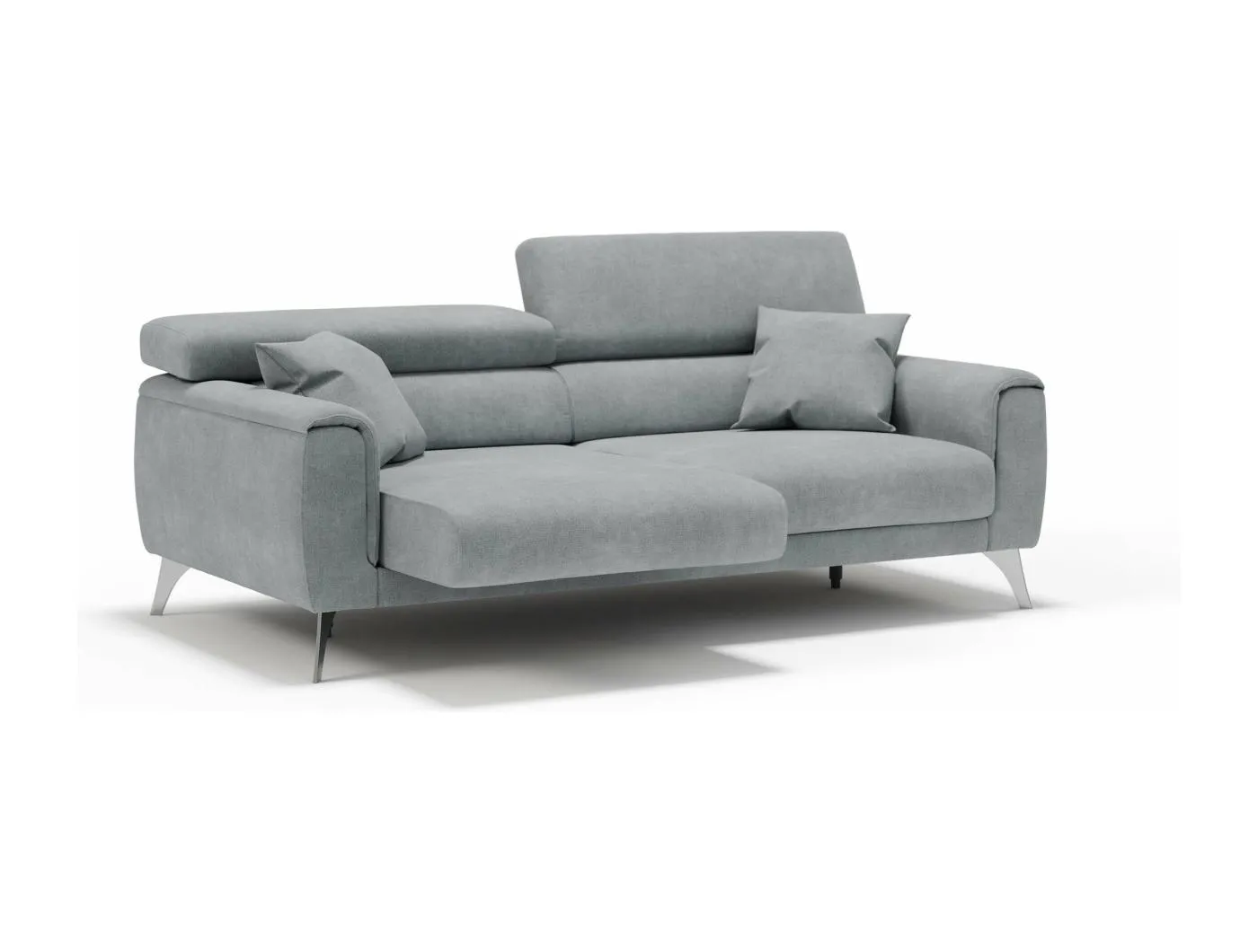 Caravaggio Sofa mit verschiebbaren Sitzen aus wasserfestem, weichem Stoff T02 169 cm Hellgrau