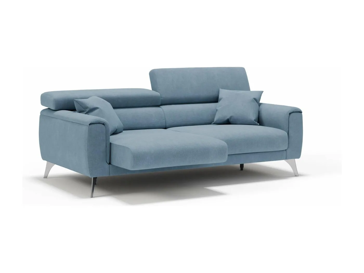 Caravaggio Sofa mit verschiebbaren Sitzen aus wasserfestem, weichem Stoff T02 169 cm Baby Blau