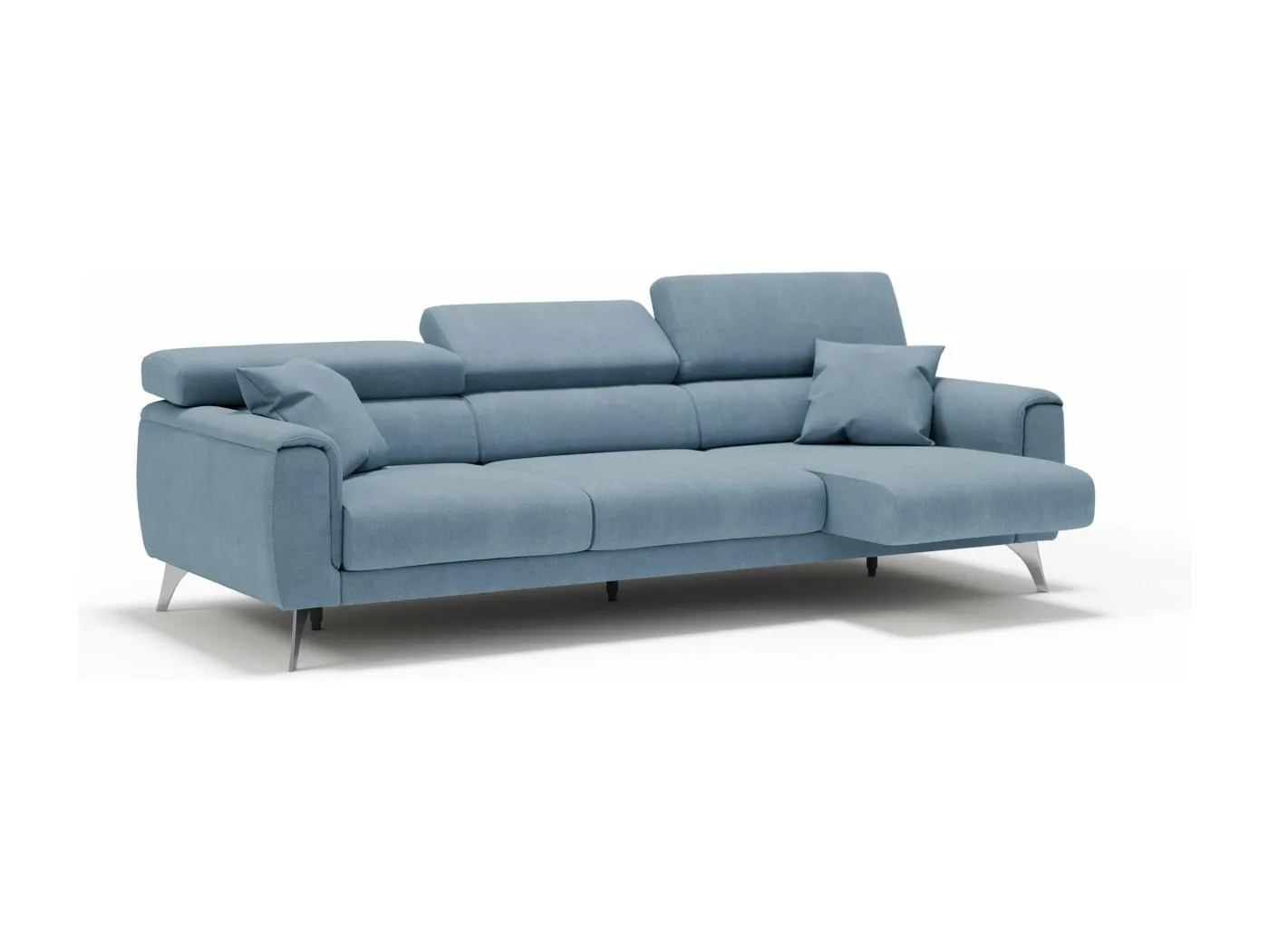 Caravaggio Sofa mit 3 unabhängigen ausziehbaren Sitzen und verstellbaren Kopfstützen aus wasserfestem Stoff T02 244 cm Baby Blau