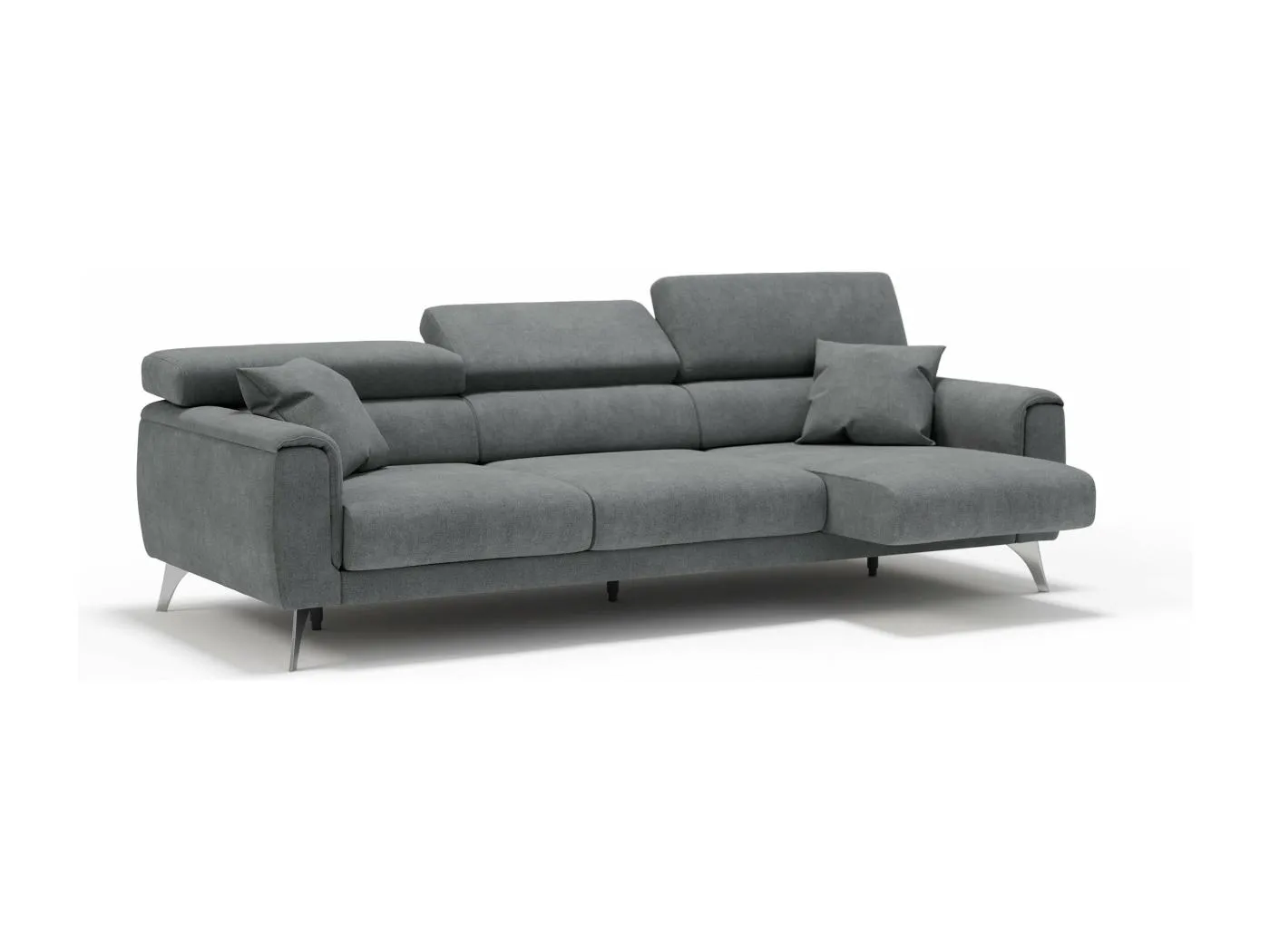 Caravaggio Sofa mit 3 unabhängigen ausziehbaren Sitzen und verstellbaren Kopfstützen aus wasserfestem Stoff T02 244 cm Grau