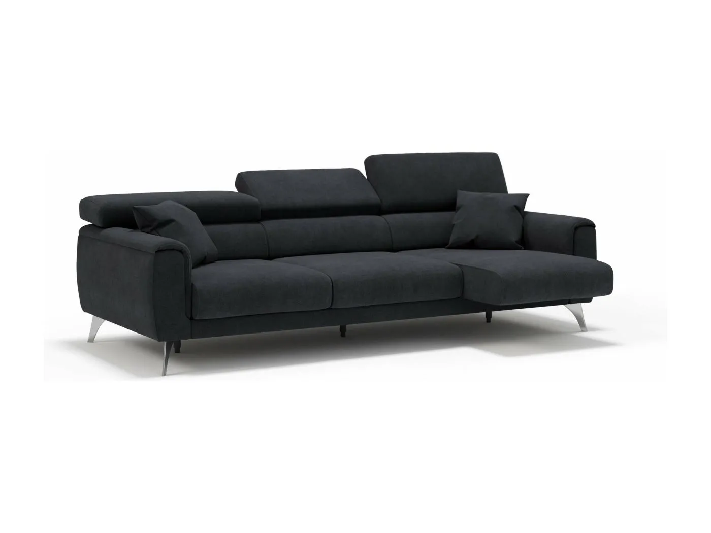 Caravaggio Sofa mit 3 unabhängigen ausziehbaren Sitzen und verstellbaren Kopfstützen aus wasserfestem Stoff T02 244 cm Schwarz