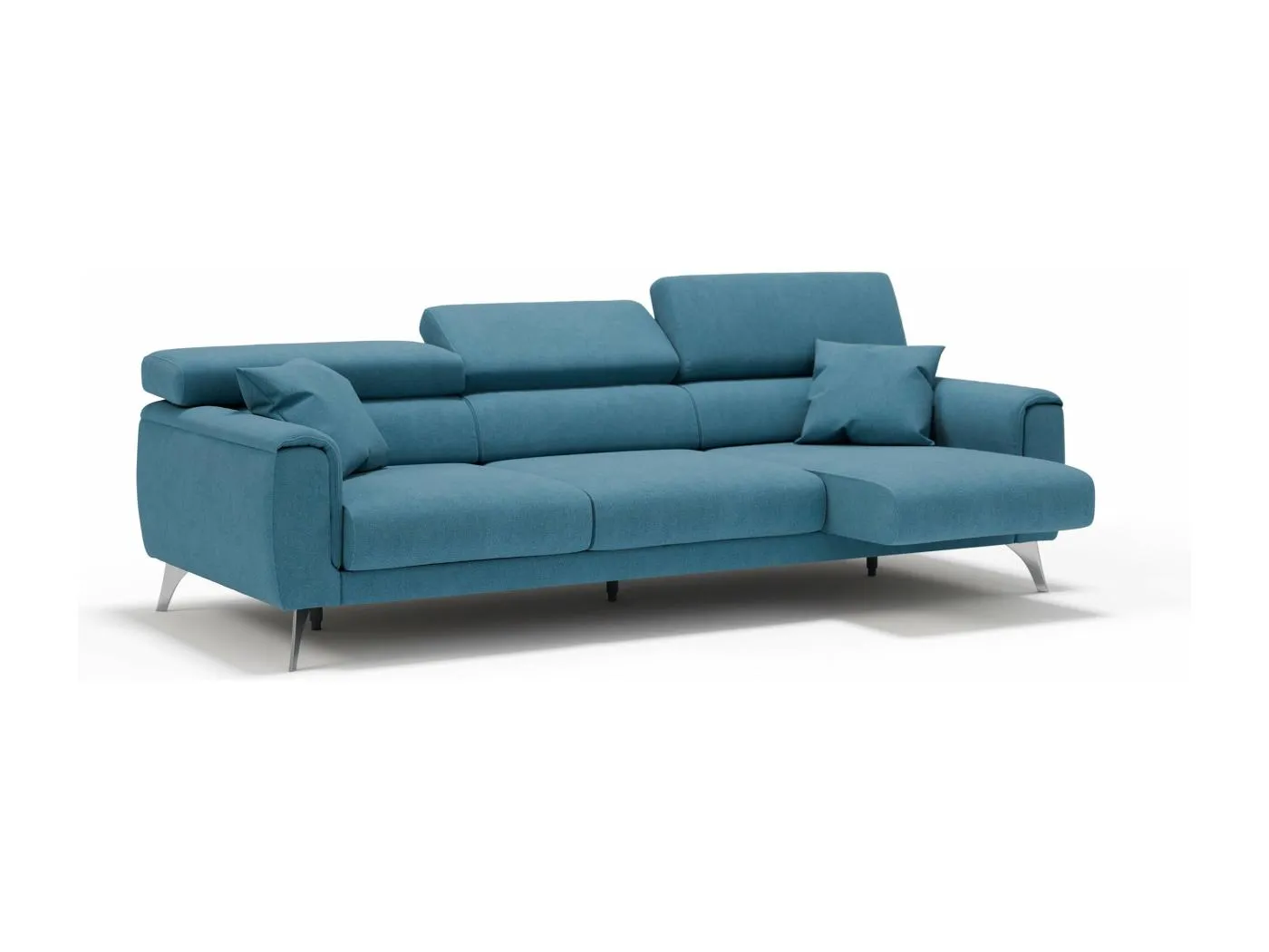 Caravaggio Sofa mit 3 unabhängigen ausziehbaren Sitzen und verstellbaren Kopfstützen aus wasserfestem Stoff T02 244 cm Hellblau