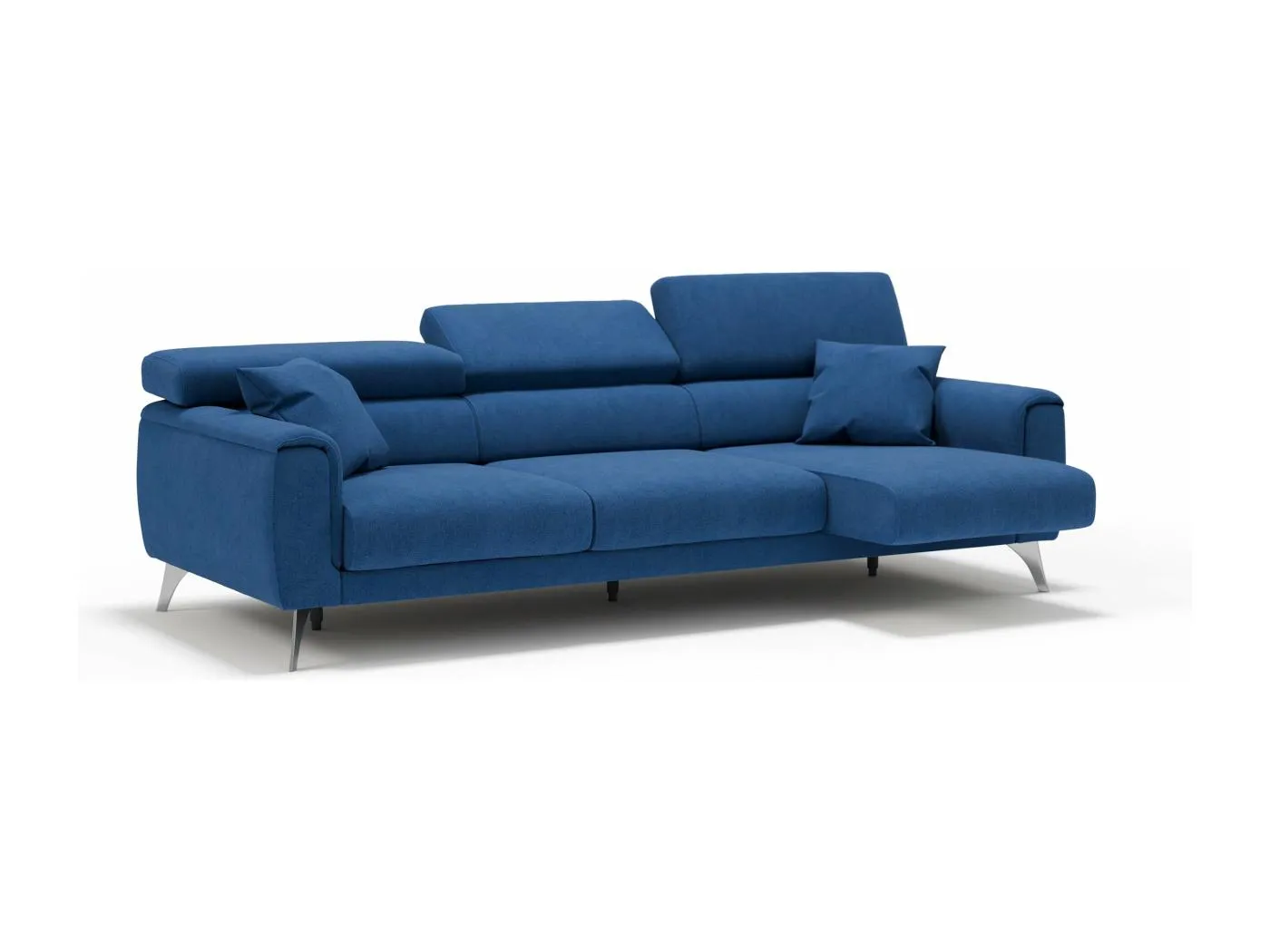 Caravaggio Sofa mit 3 unabhängigen ausziehbaren Sitzen und verstellbaren Kopfstützen aus wasserfestem Stoff T02 244 cm Blau