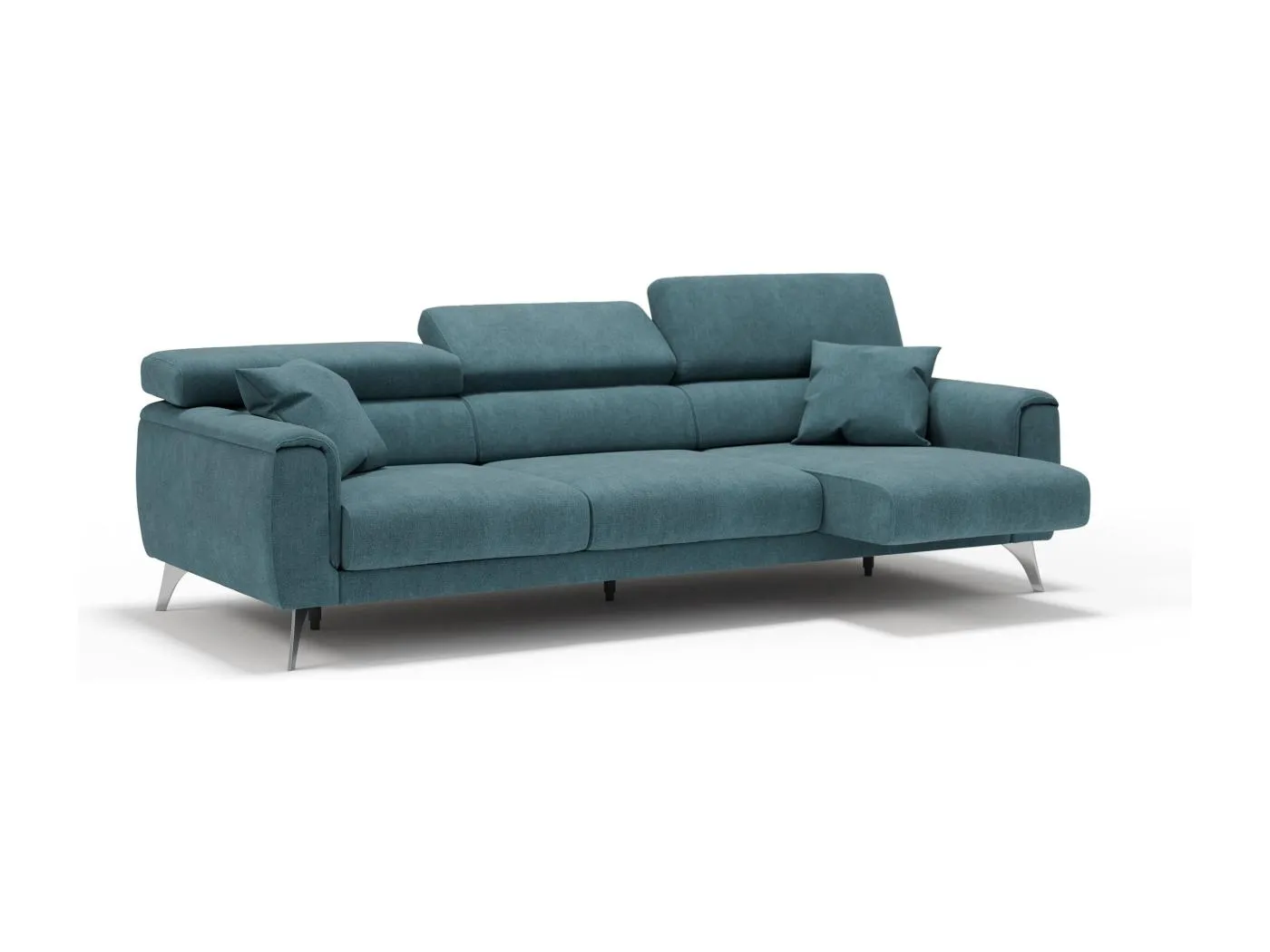 Caravaggio Sofa mit 3 unabhängigen ausziehbaren Sitzen und verstellbaren Kopfstützen aus wasserfestem Stoff T02 244 cm Petrol