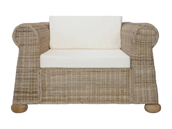 3-tlg. Sofagarnitur mit Kissen Natur Rattan