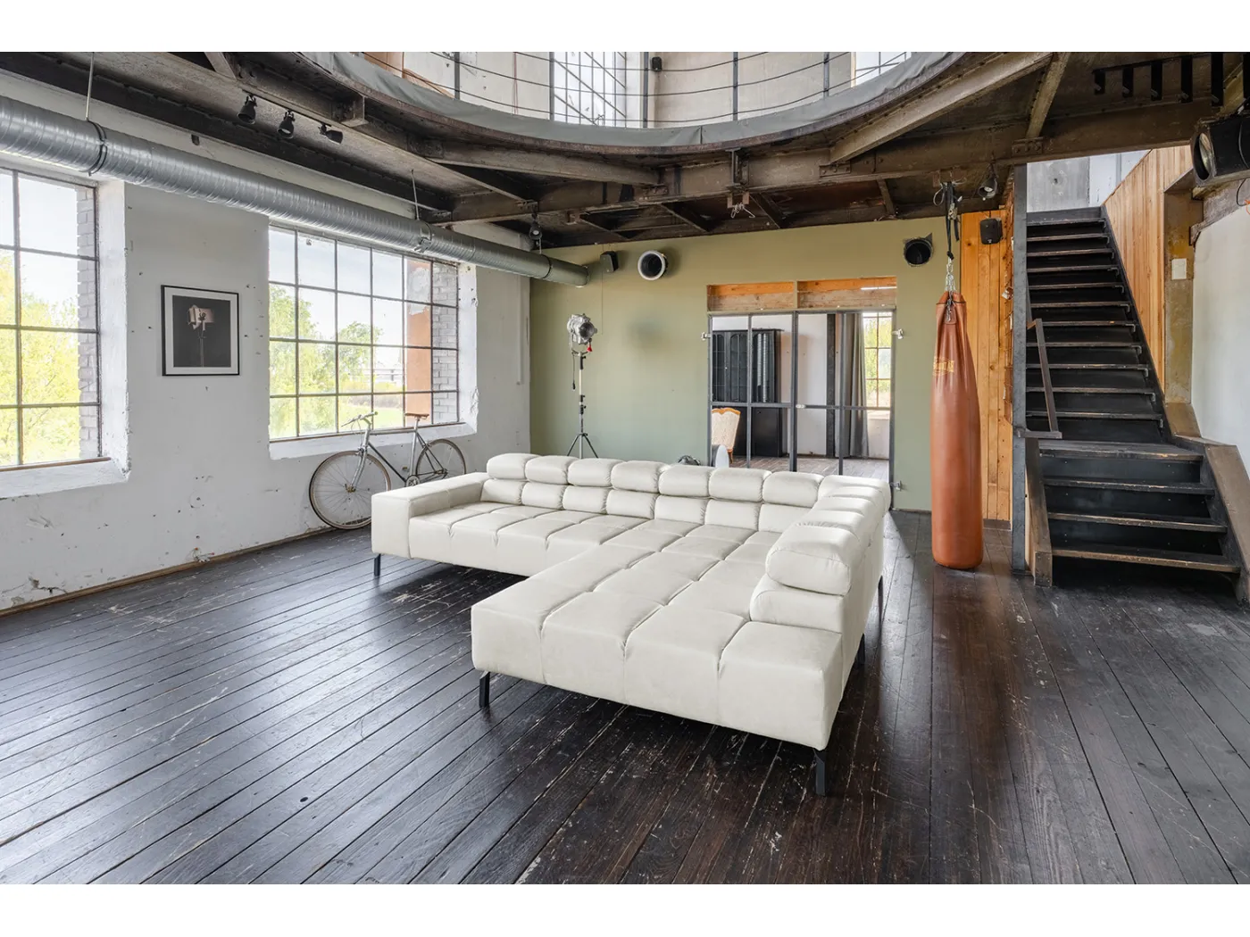 Ecksofa - Hellgrau Leder - NELSON