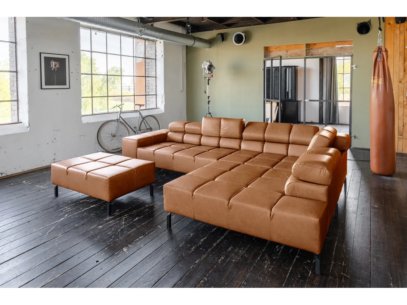 Ecksofa - Braun Leder - NELSON