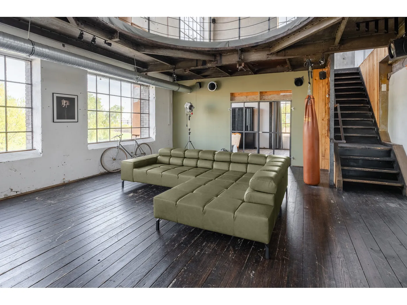 Ecksofa - Grün Leder - NELSON