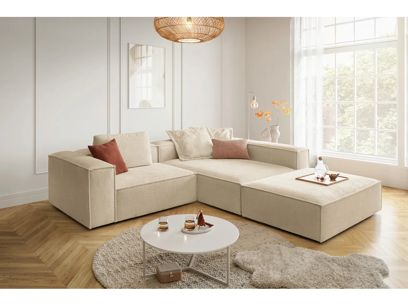 Ecksofa - Beige Flachgewebe - CARMO
