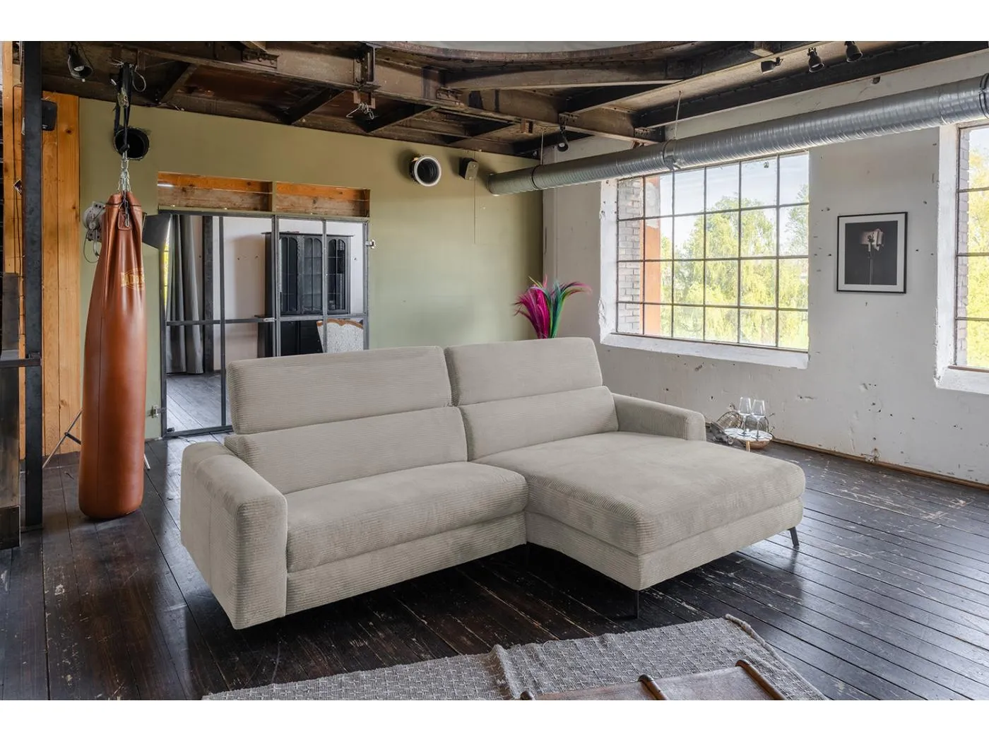 Ecksofa - Steingrau Cord - LAISKA