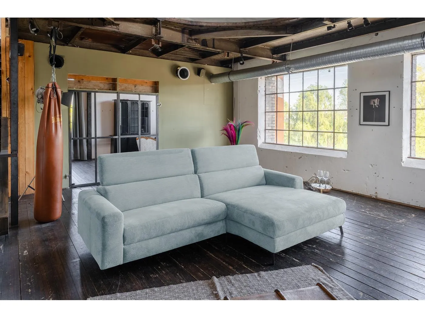 Ecksofa - Hellblau Cord - LAISKA