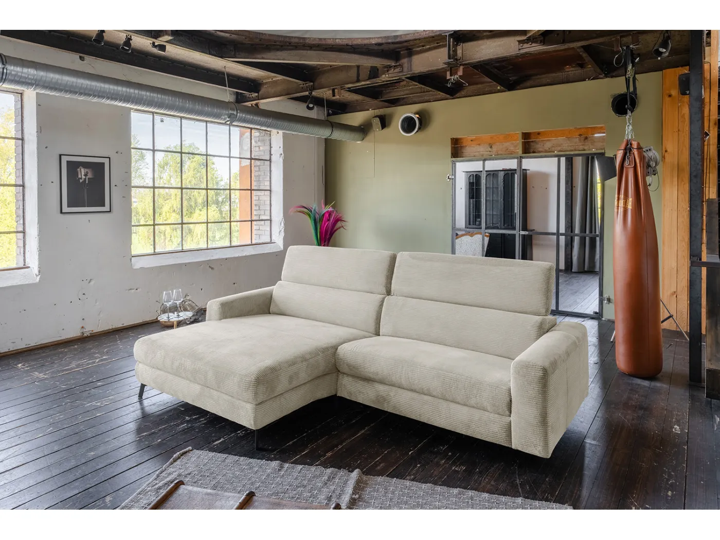 Ecksofa - Cremeweiß Cord - LAISKA