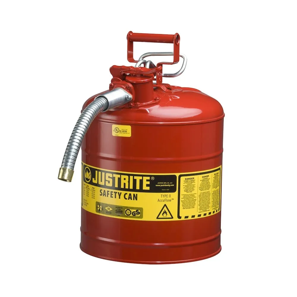 Justrite Sicherheitsbehälter Typ II mit Schwinggriff AccuFlow & Safe-Squeeze® Abzug | 19 Liter | Schwinggriff | Rot