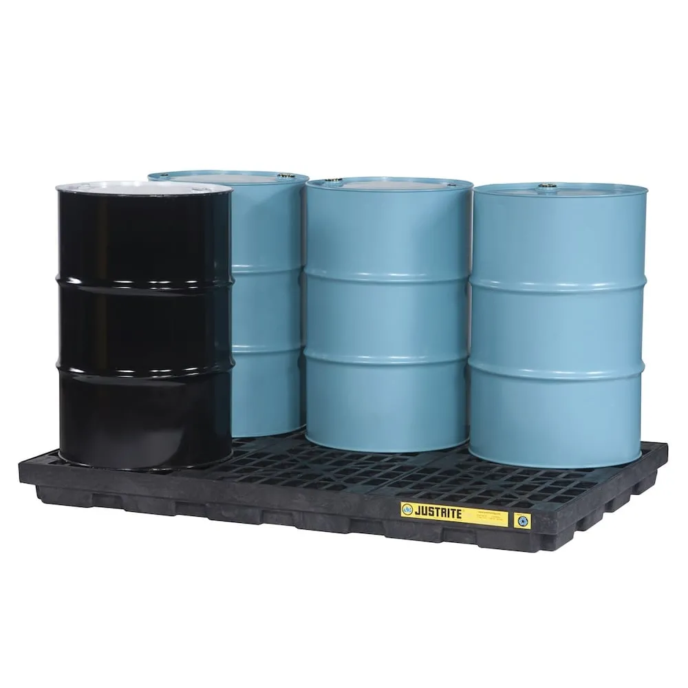 Justrite Sammelstation Polyethylen-Überlaufpalette für Fässer und IBCs | HxBxT 14x185x125cm | 276 Liter | Schwarz