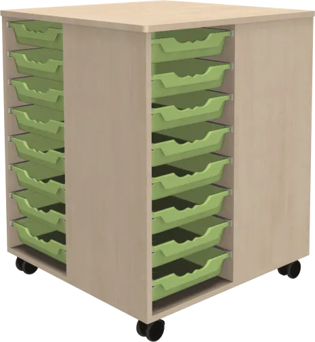 Spielinsel A-Toll "Midi" mit 32 flachen Ergo Tray Boxen, fahrbar