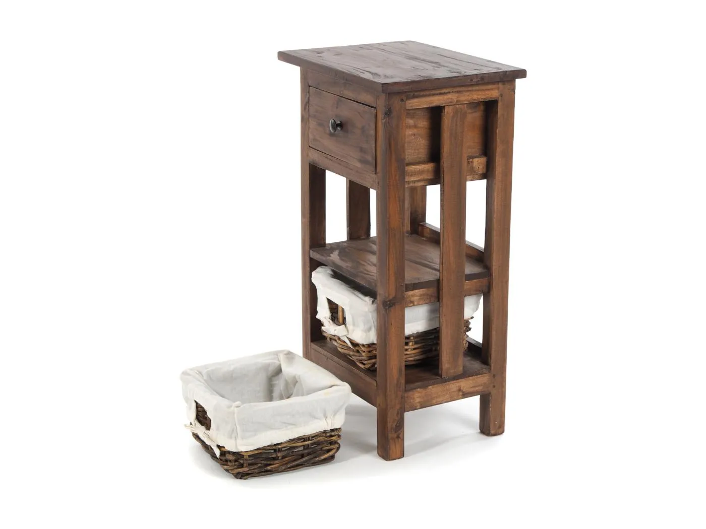 TELEFONTISCH RATTAN 70 mit 2 Rattan-Körben und Schublade, Mahagoni massiv 03 dunkelbraun