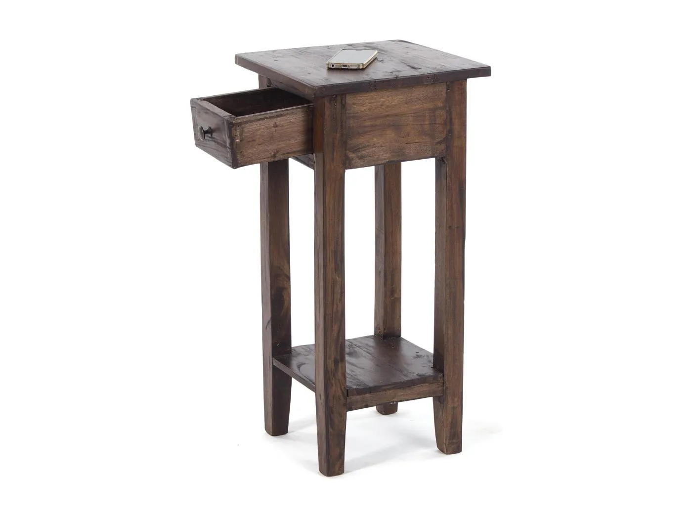 TELEFONTISCH DRAWER 65 Mahagoni Recyclingholz, mit Schublade 03 dunkelbraun