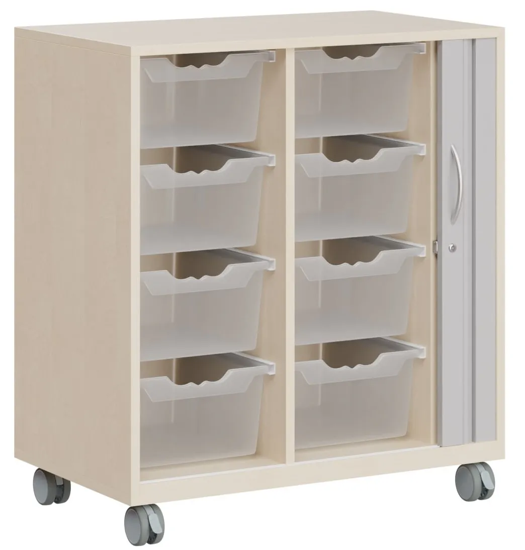 Sideboard mit abschließbarer Rollotür und 8 ErgoTray Boxen